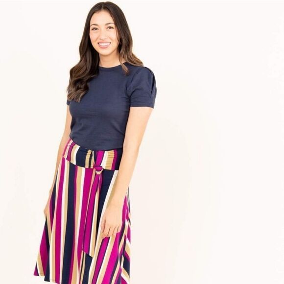 NWT Agnes & Dora Inverted Box Pleat Top Navy - Picture 3 of 6